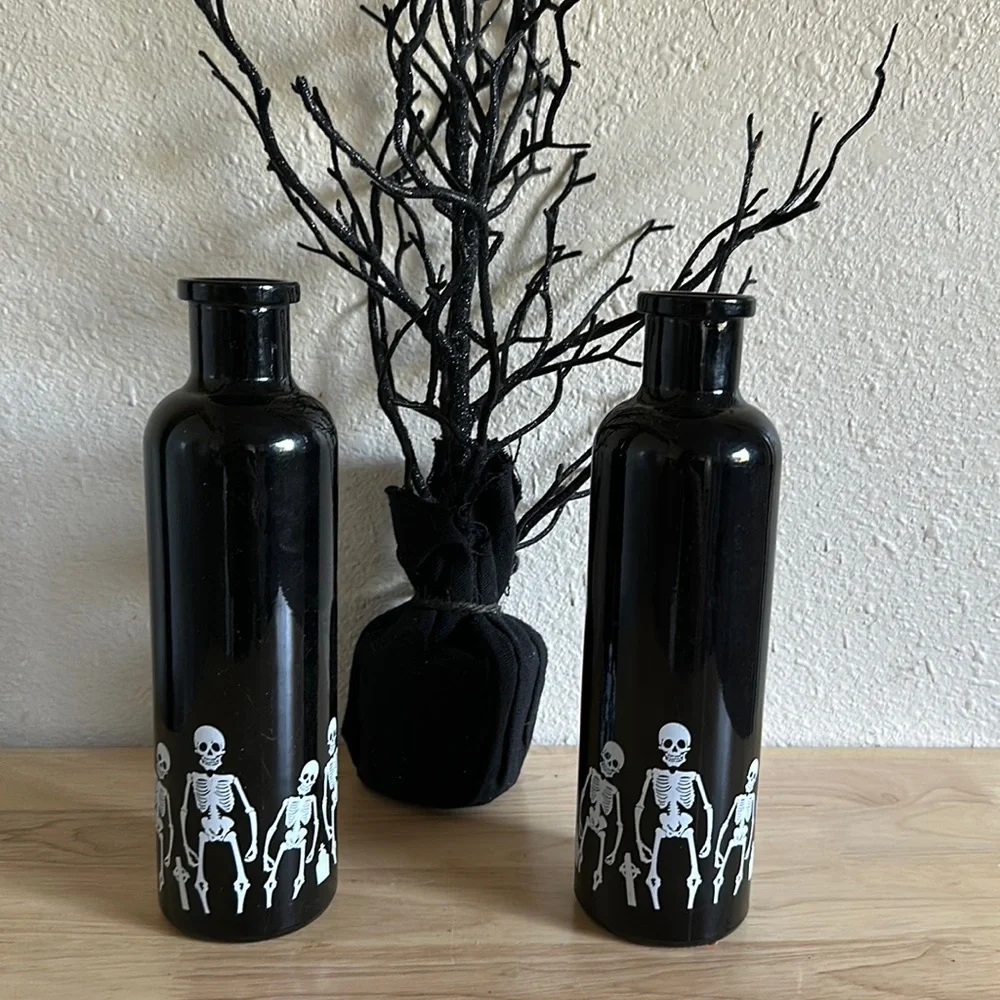 New 2 pc Halloween target skeleton ceramic vases